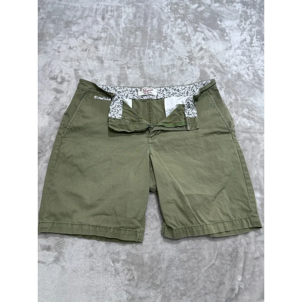 Original Penguin Khaki Shorts Mens Size 36 Green Zippered Button Embroidered